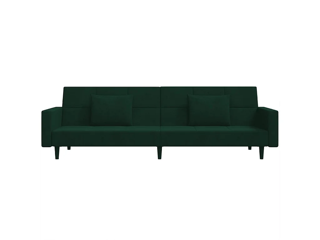 Sofá cama de 2 plazas con dos almohadas de terciopelo verde oscuro