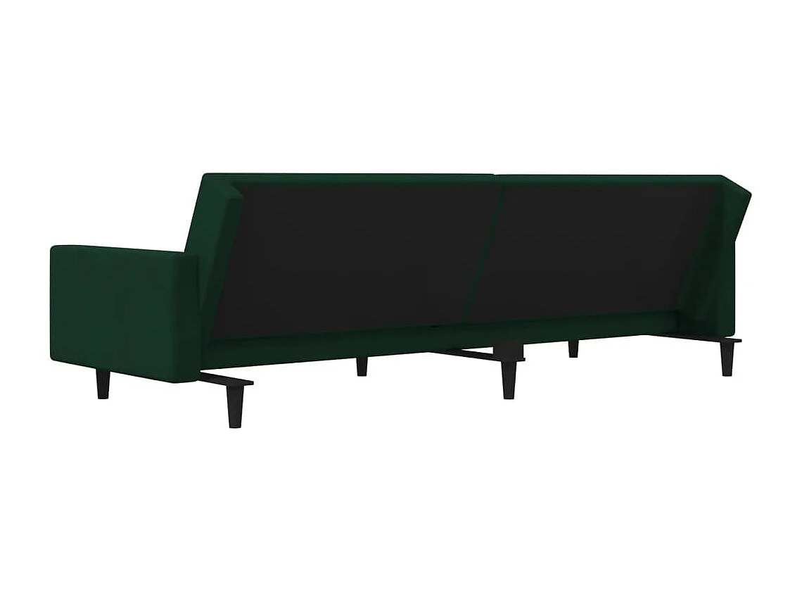 Sofá cama de 2 plazas con dos almohadas de terciopelo verde oscuro