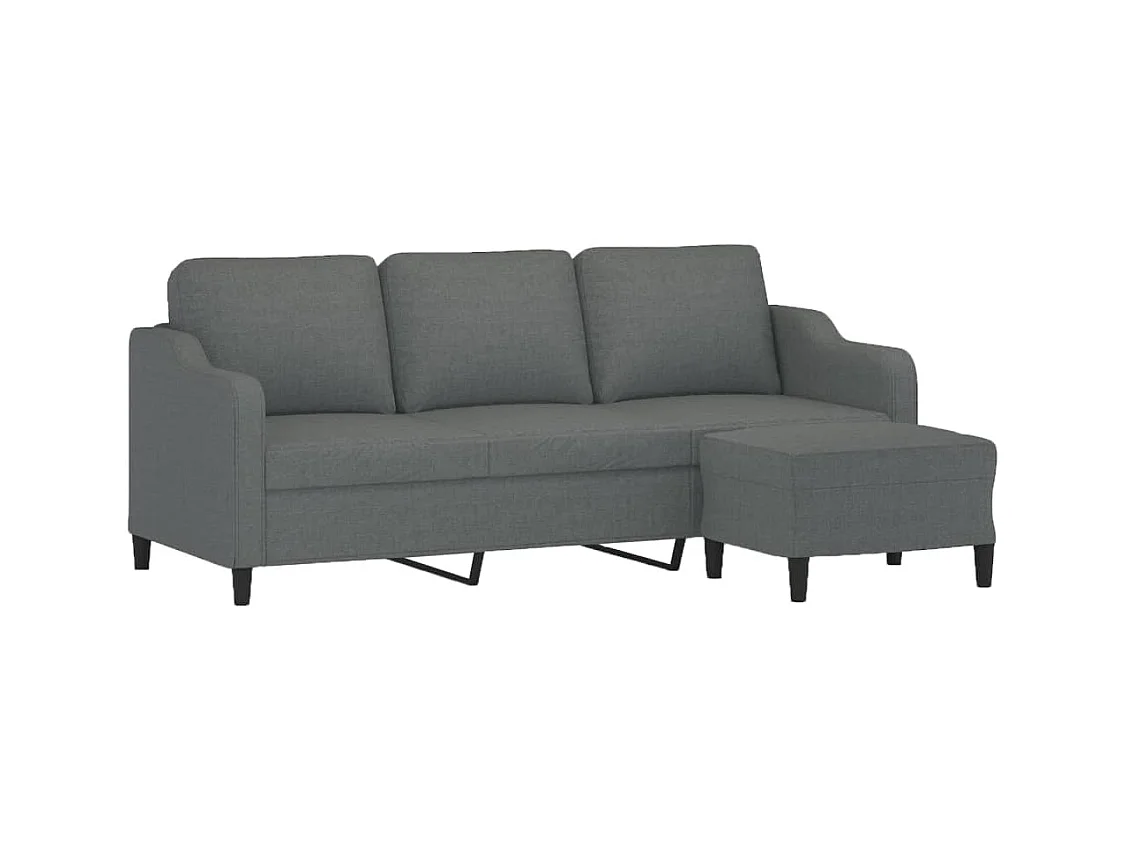 Sofá 3 plazas con reposapiés Gris oscuro 180 cm Tela