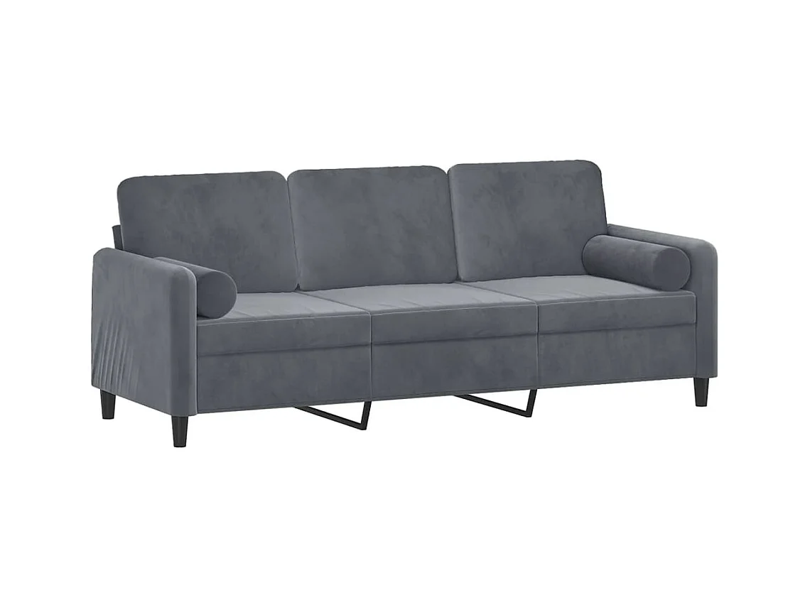 Sofá de 3 plazas con cojines gris oscuro de terciopelo de 180 cm