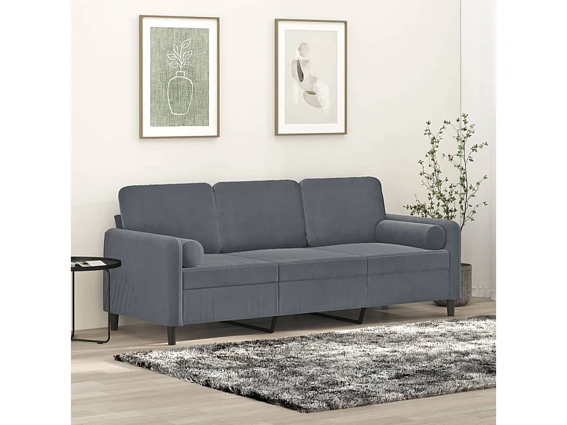 3-Sitzer-Sofa mit dunkelgrauen Kissen 180 cm Samt