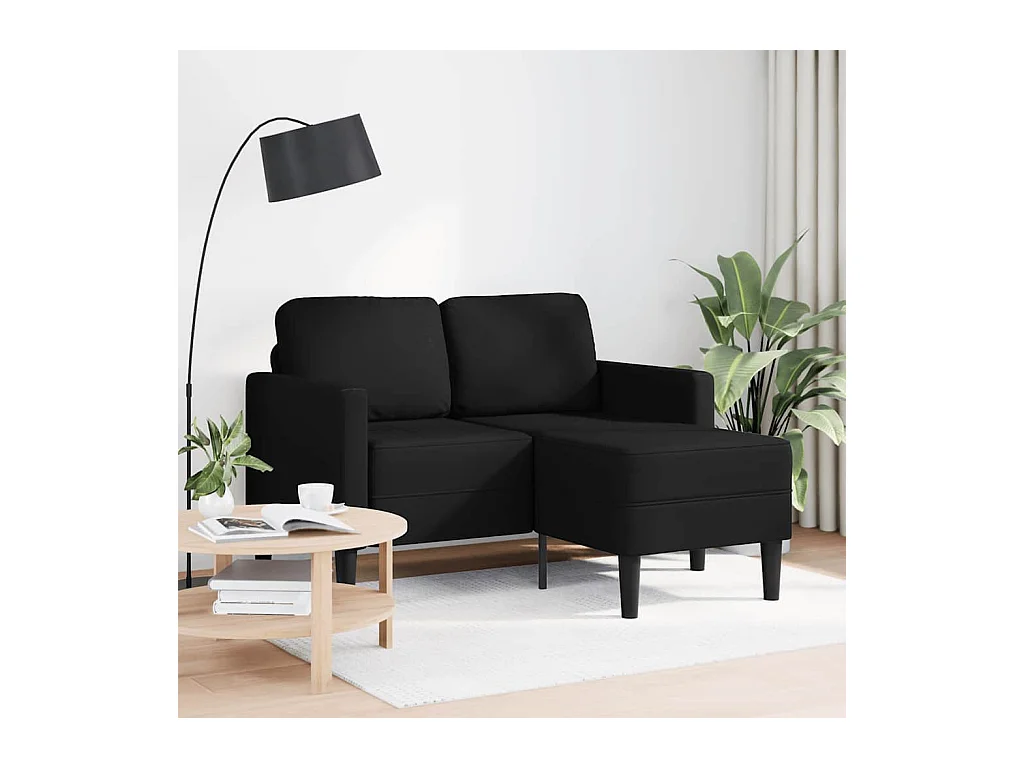 2-zitsbank met L-vormige chaise longue, zwart, 125 cm, kunstleer