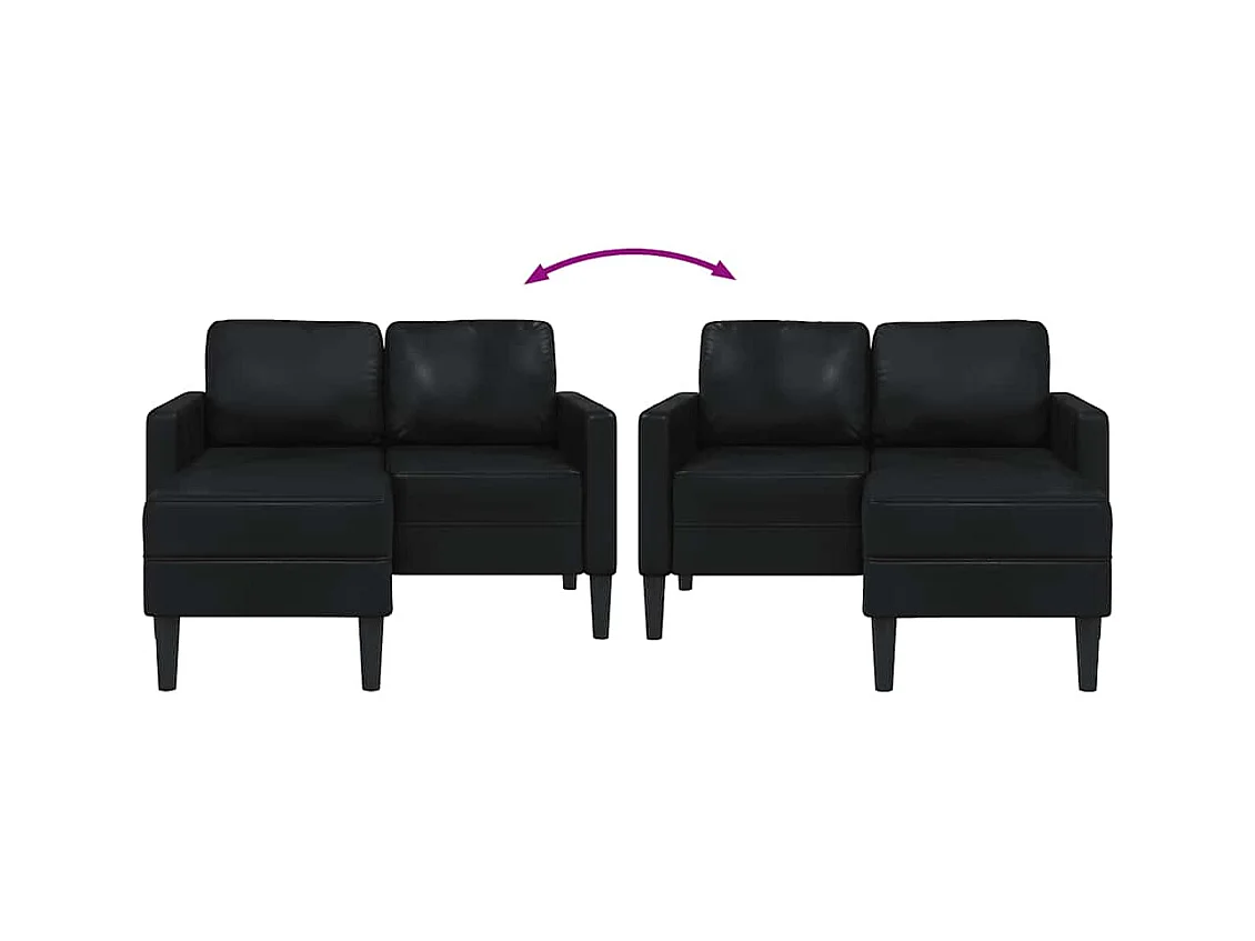 2-zitsbank met L-vormige chaise longue, zwart, 125 cm, kunstleer