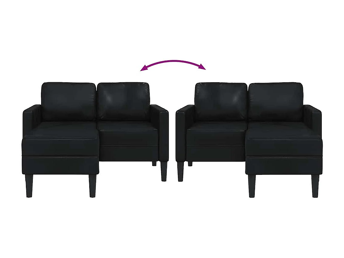 Canapé 2 places avec méridienne en L noir 125 cm similicuir