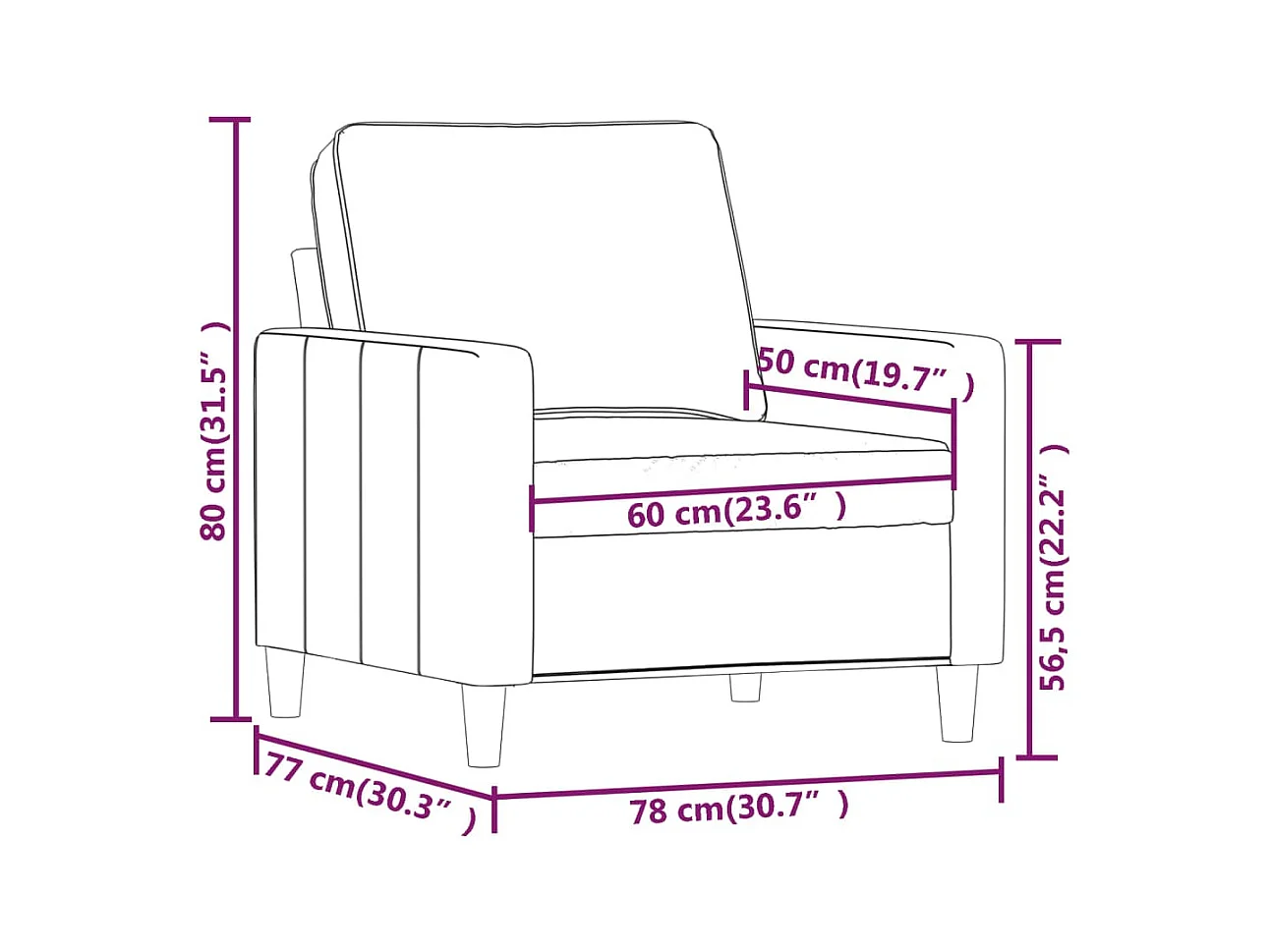 Fauteuil Gris foncé 60 cm Velours