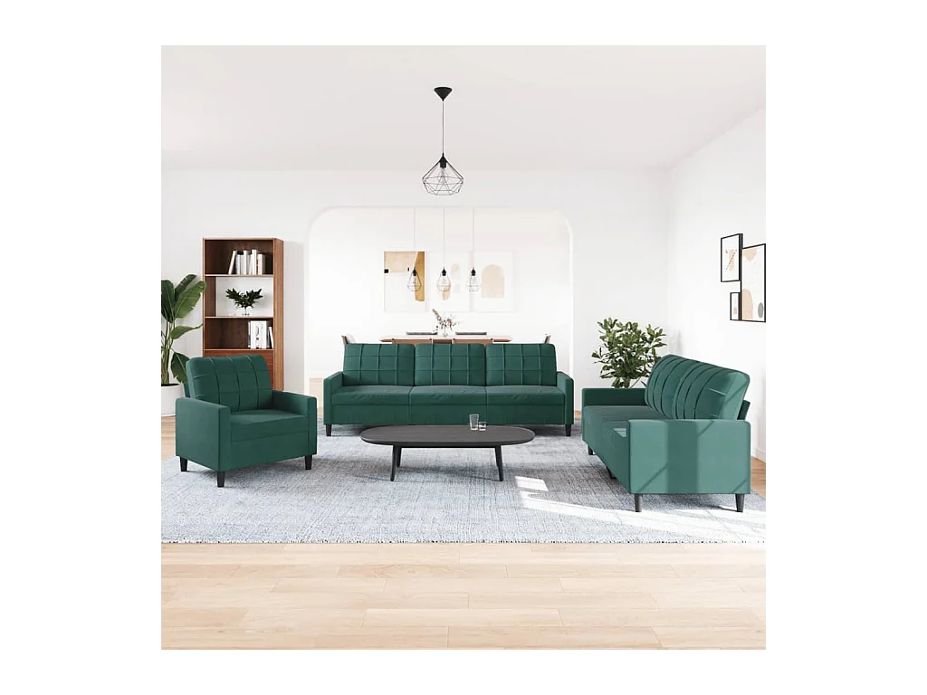 3-delige bankstel met kussens Donkergroen Fluweel