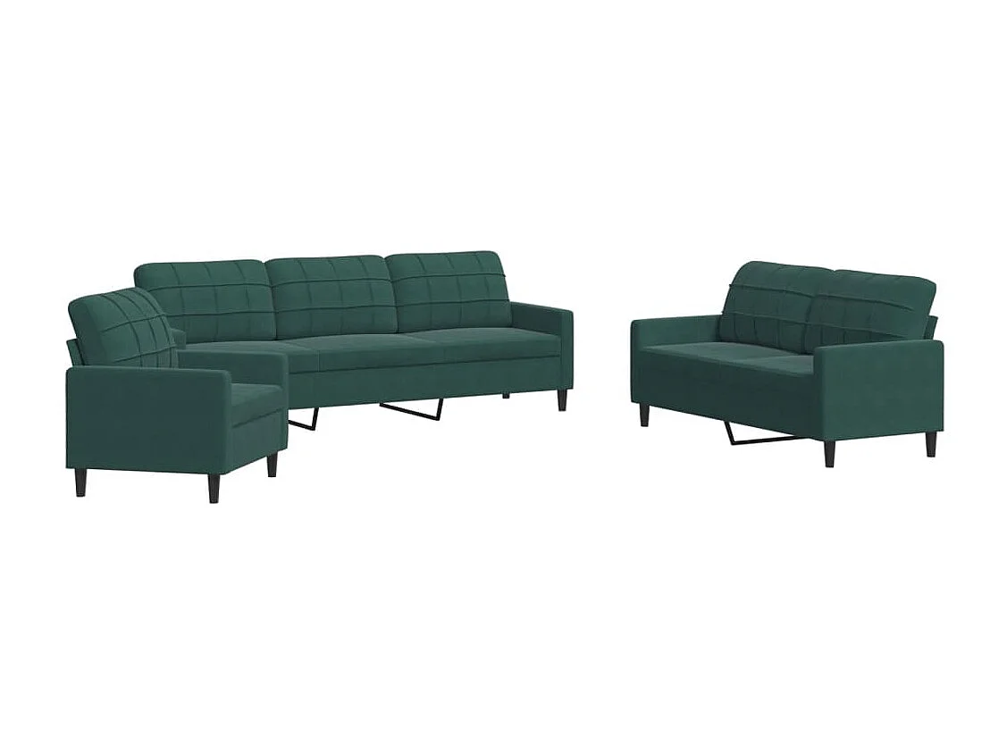 Conjunto de sofá de 3 piezas con cojines Terciopelo Verde Oscuro