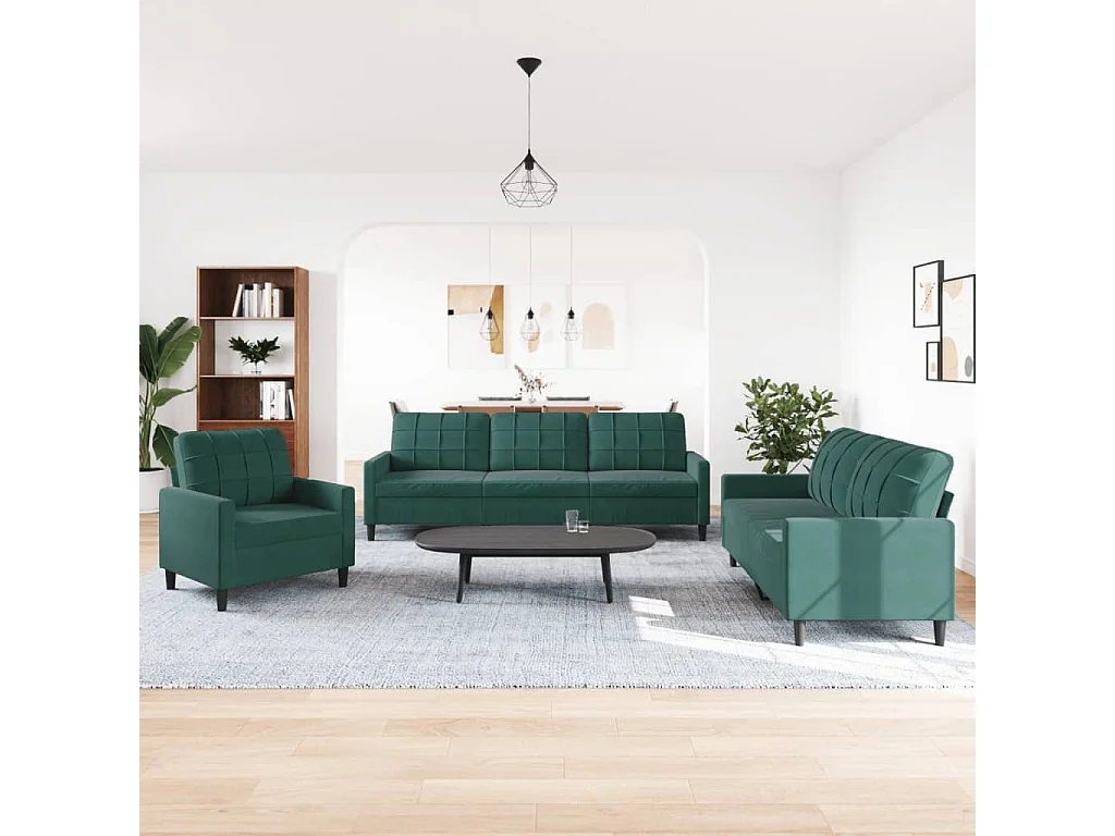 Conjunto de sofá de 3 piezas con cojines Terciopelo Verde Oscuro