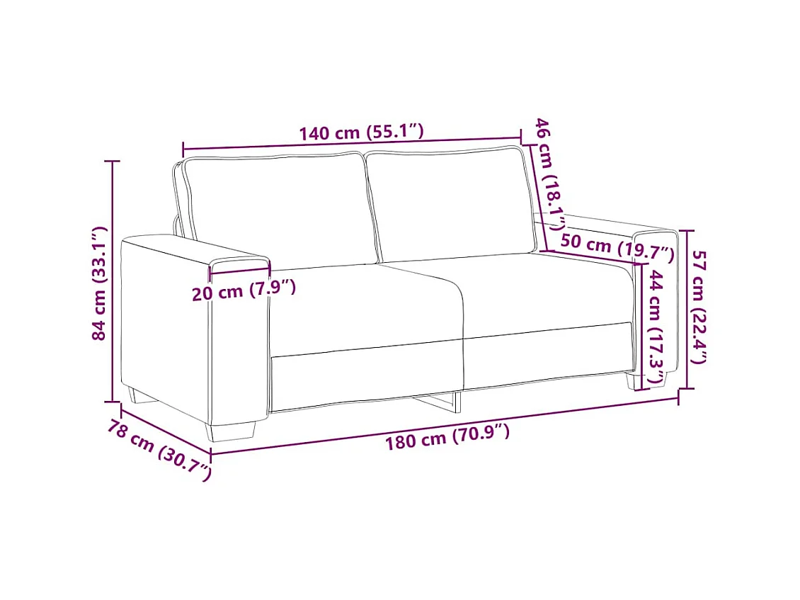 Canapé 2 places Taupe 140 cm Tissu