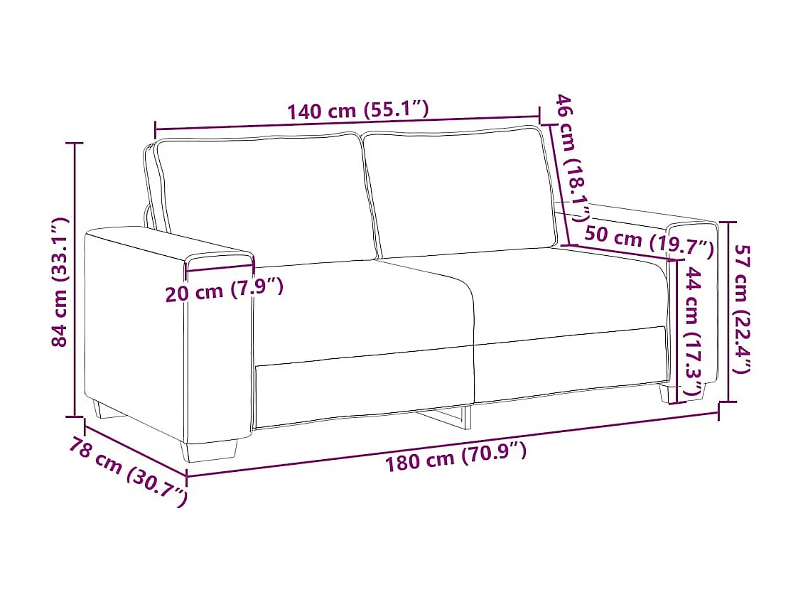 Canapé 2 places Taupe 140 cm Tissu