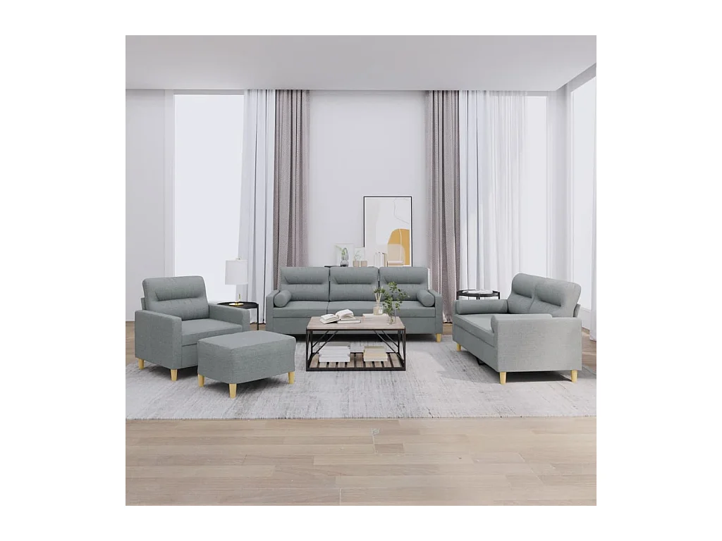 Ensemble de canapés 4 pcs coussins gris clair tissu