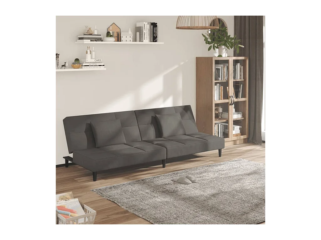 2-zits slaapbank met twee kussens, donkergrijs fluweel