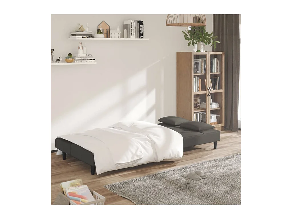 2-zits slaapbank met twee kussens, donkergrijs fluweel