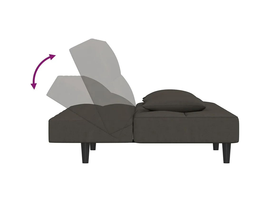 2-zits slaapbank met twee kussens, donkergrijs fluweel