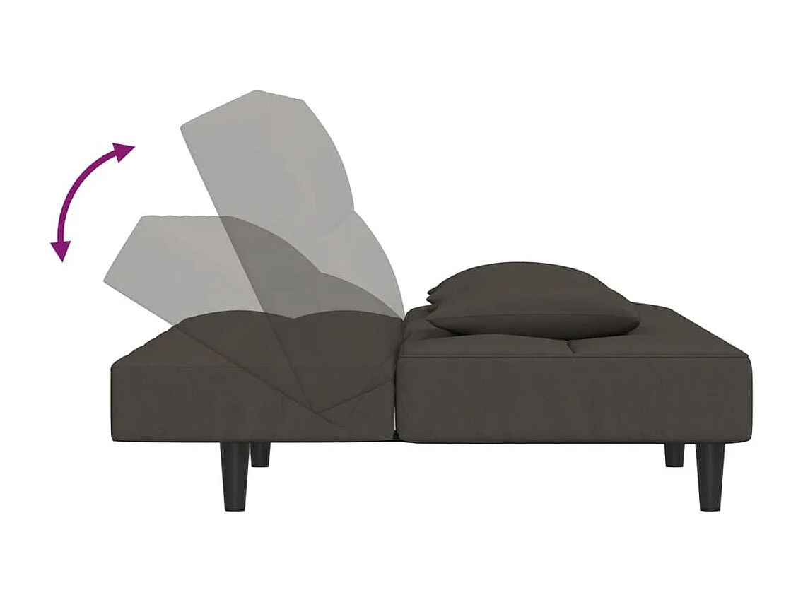 Sofá cama de 2 plazas con dos almohadas en terciopelo gris oscuro