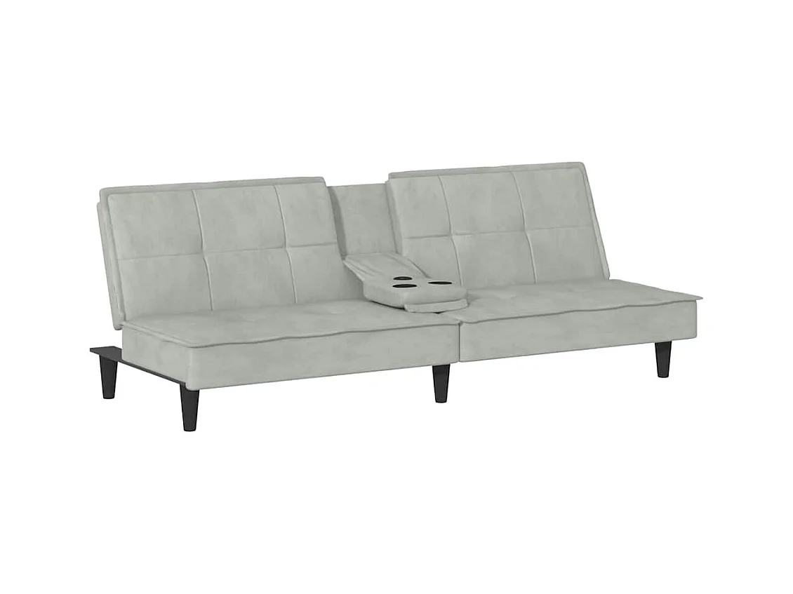 Divano letto in velluto grigio chiaro con portabicchieri