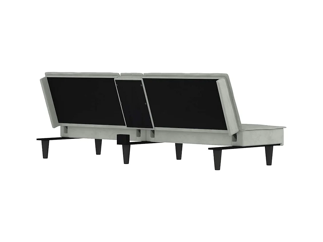 Divano letto in velluto grigio chiaro con portabicchieri