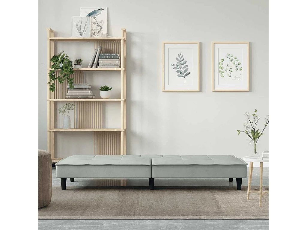 Canapé-lit avec porte-gobelets gris clair velours