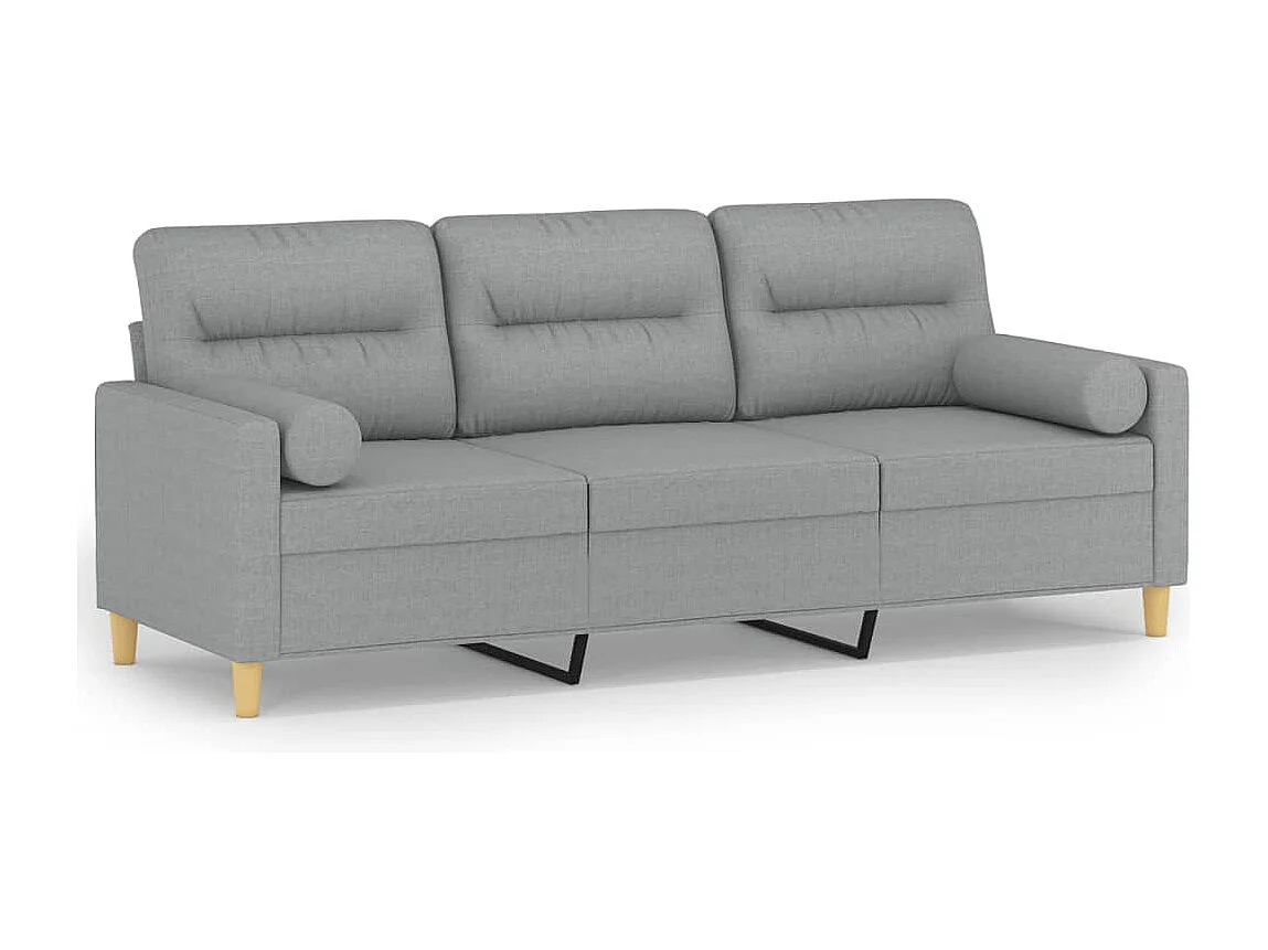 Canapé 3 places avec oreillers gris clair 180 cm tissu