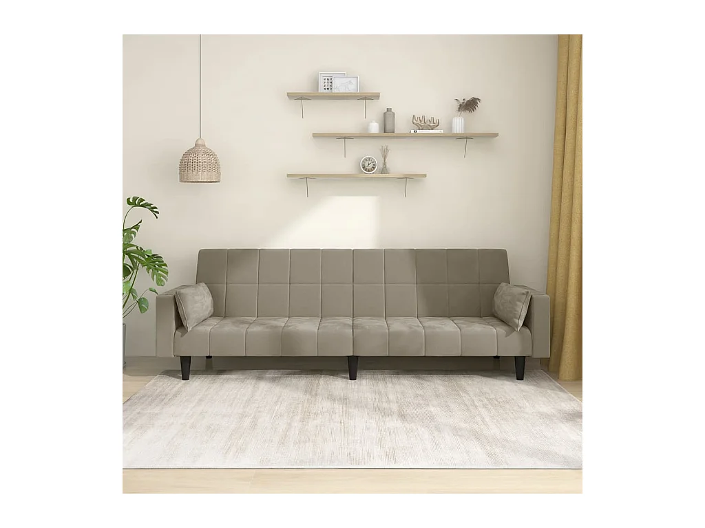 2-zits slaapbank met twee kussens Lichtgrijs fluweel
