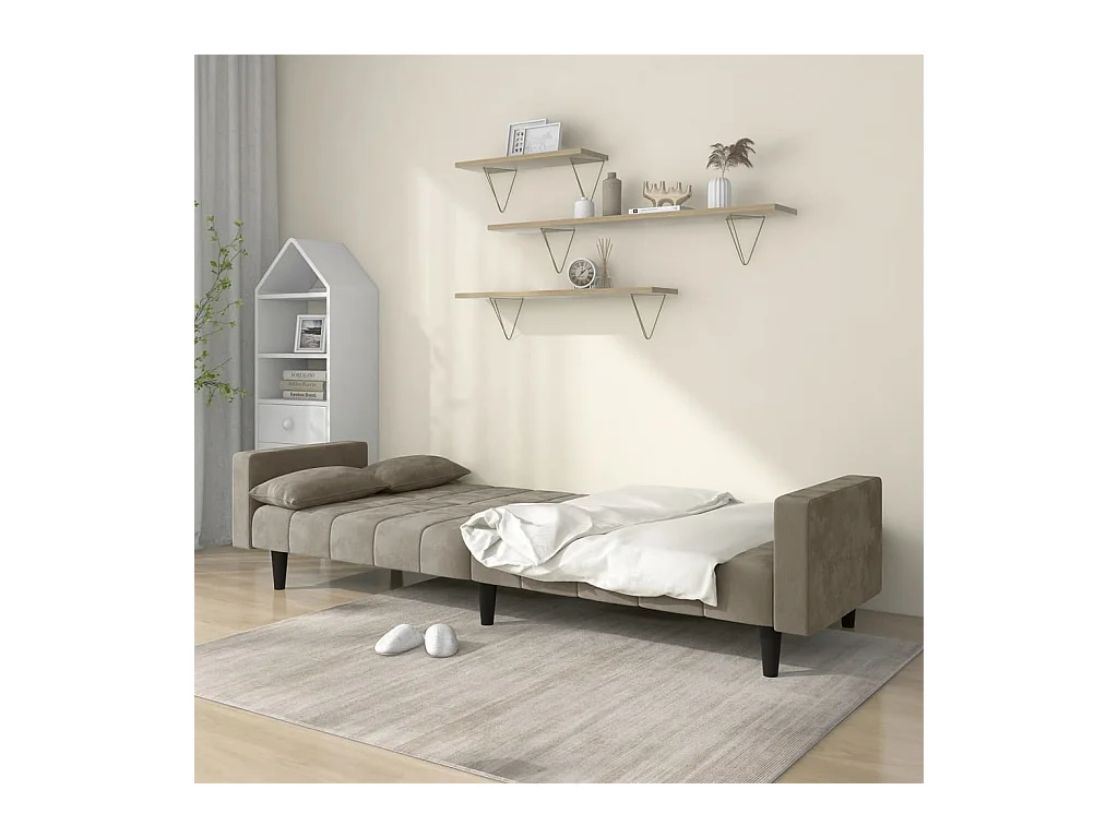 2-zits slaapbank met twee kussens Lichtgrijs fluweel