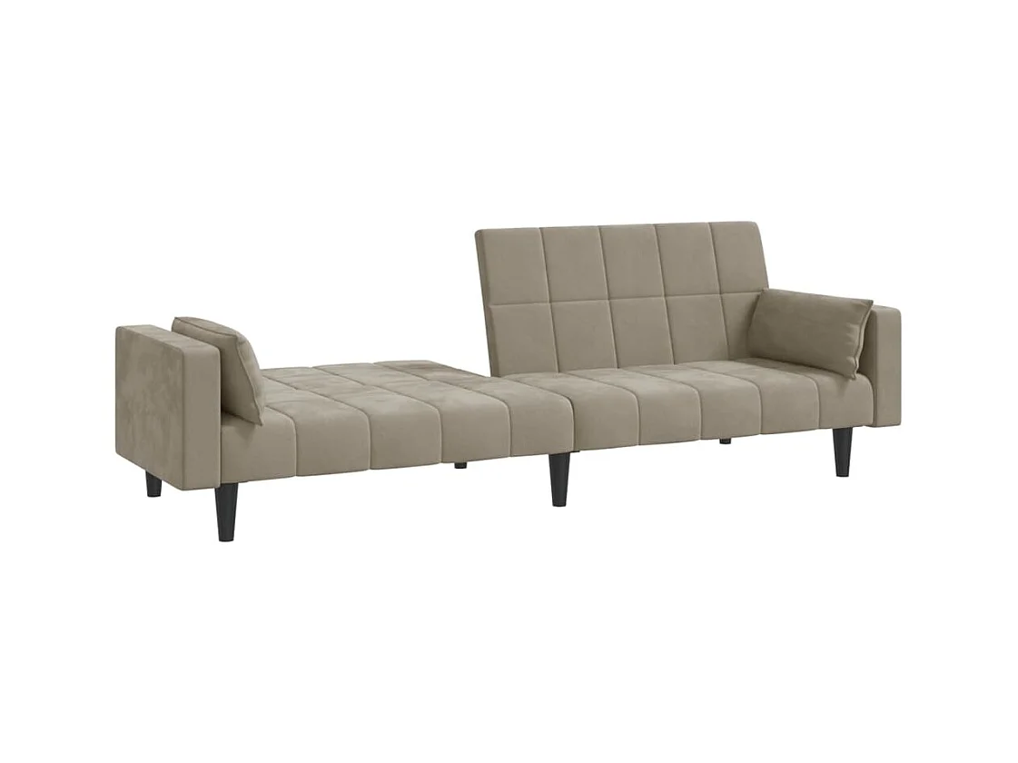 2-zits slaapbank met twee kussens Lichtgrijs fluweel