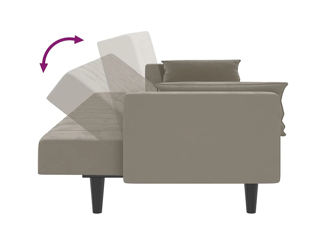 2-zits slaapbank met twee kussens Lichtgrijs fluweel