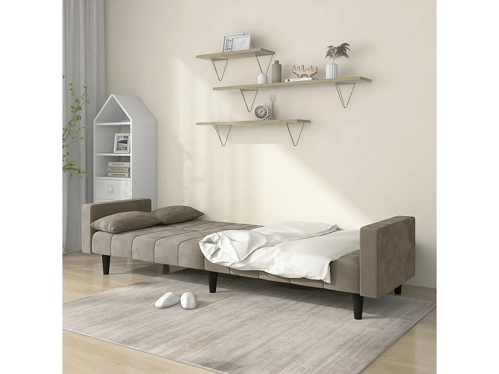 Sofá cama de 2 plazas con dos almohadas Terciopelo Gris Claro