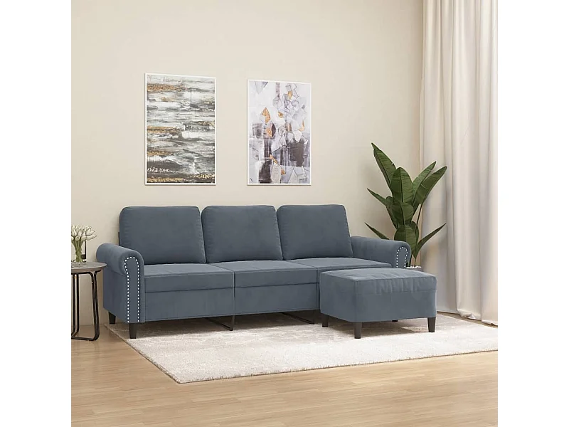 Sofá 3 plazas con reposapiés Gris oscuro 180 cm Terciopelo