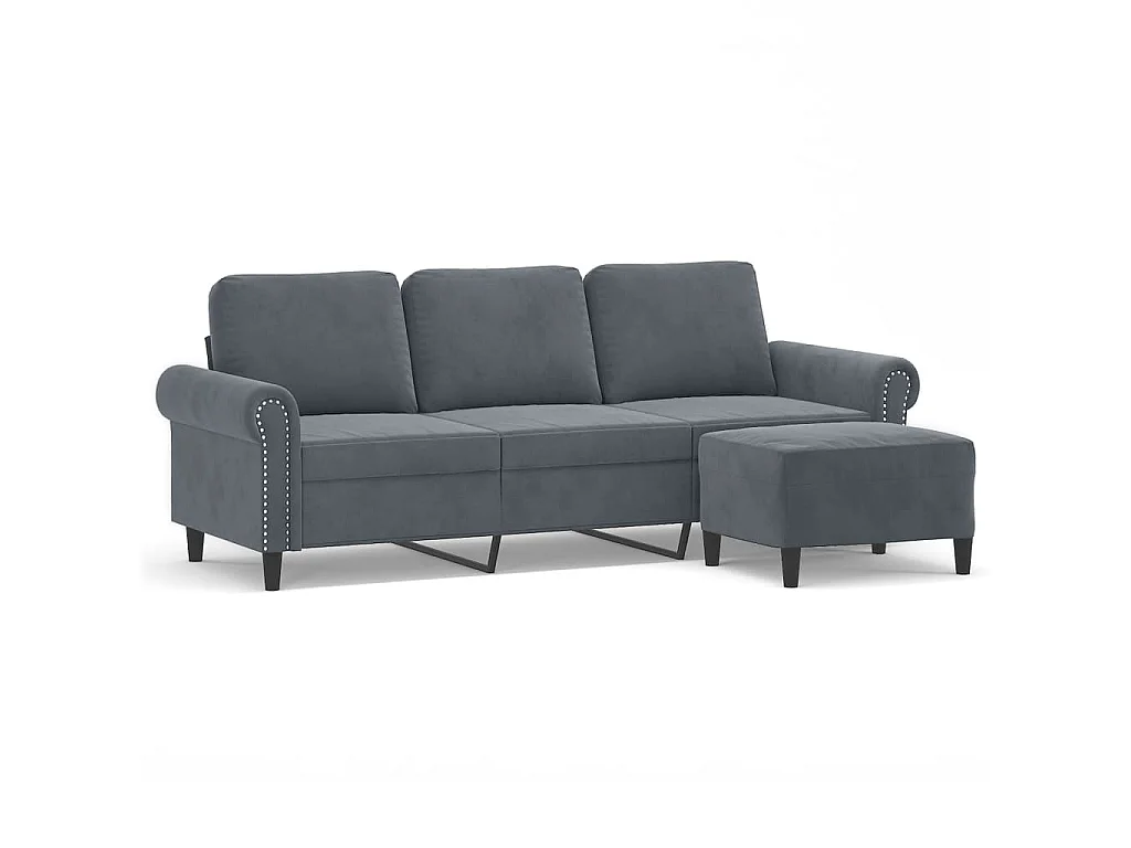 Divano 3 posti con poggiapiedi Grigio scuro 180 cm Velluto