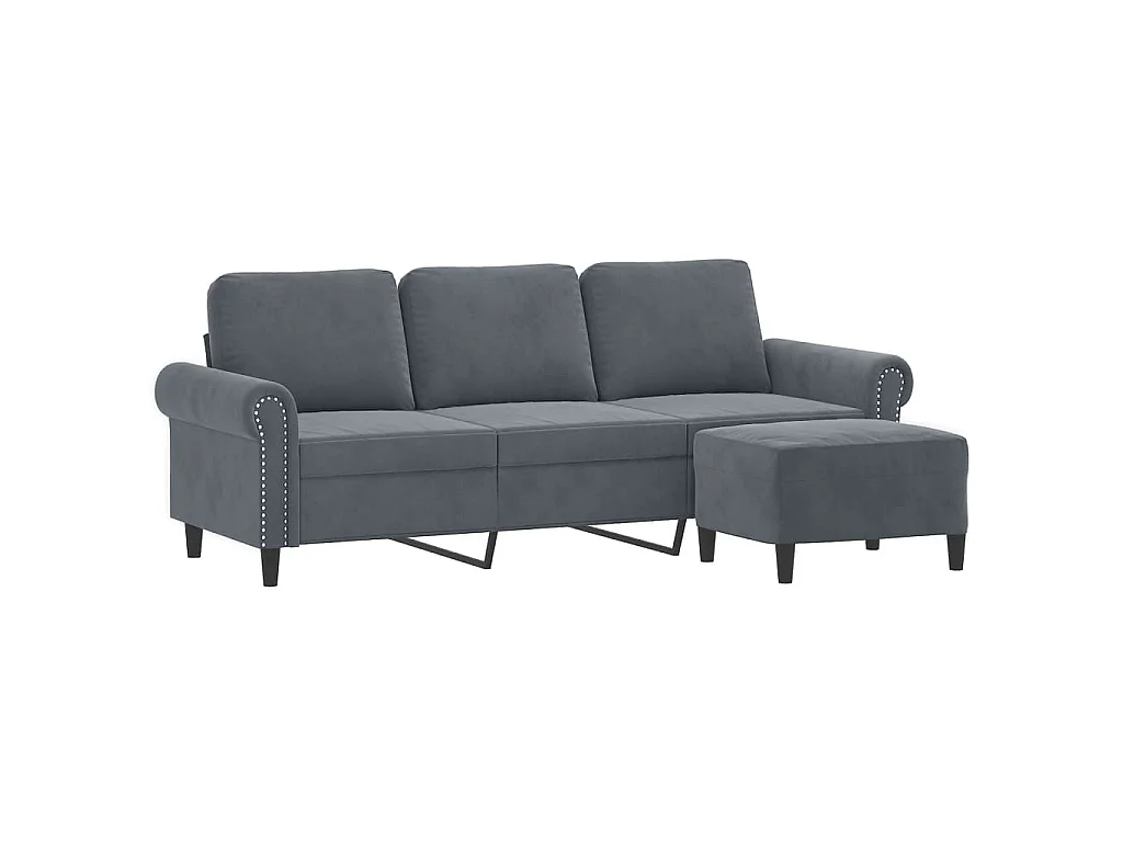 Divano 3 posti con poggiapiedi Grigio scuro 180 cm Velluto