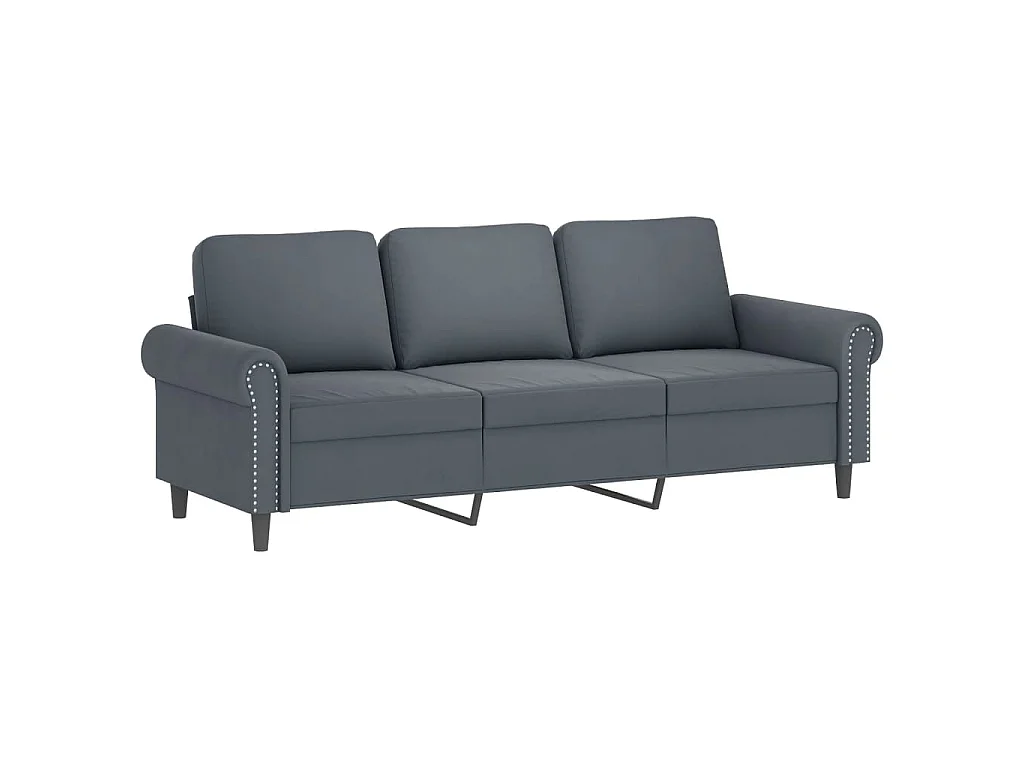 Divano 3 posti con poggiapiedi Grigio scuro 180 cm Velluto
