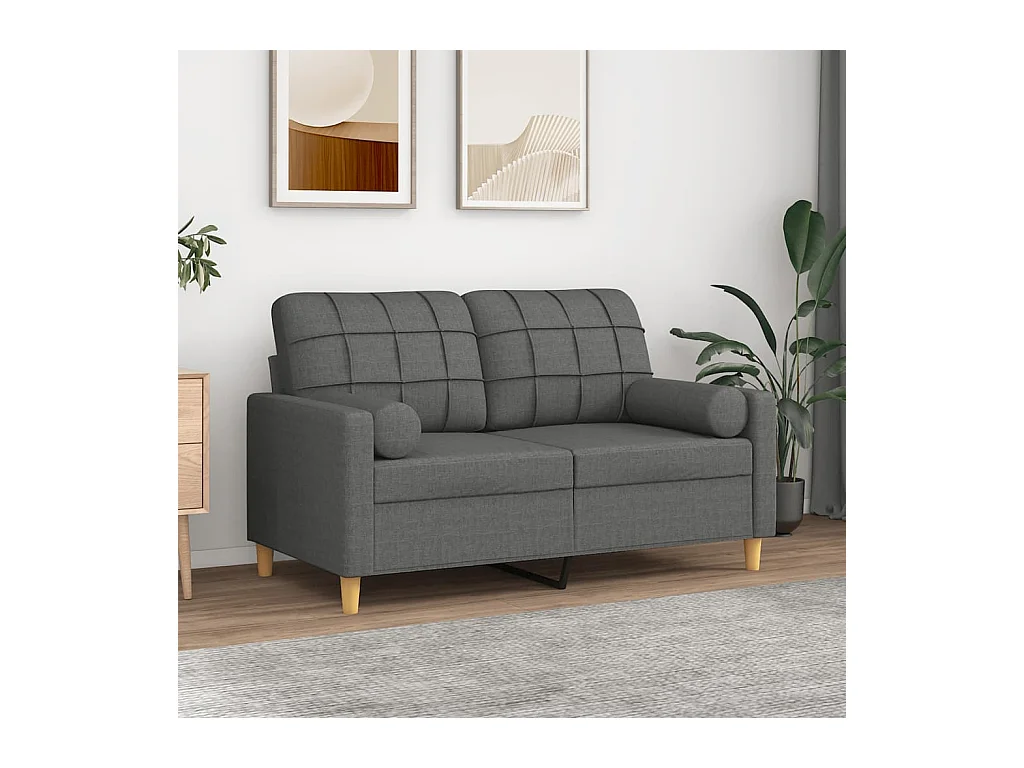 Divano 2 posti con cuscini grigio scuro tessuto 120 cm