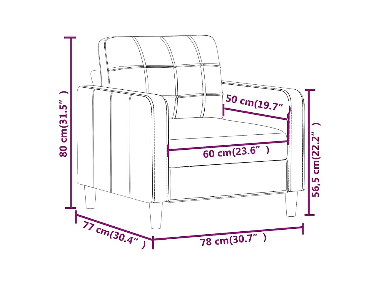 Poltrona Grigio Chiaro Tessuto 60 cm