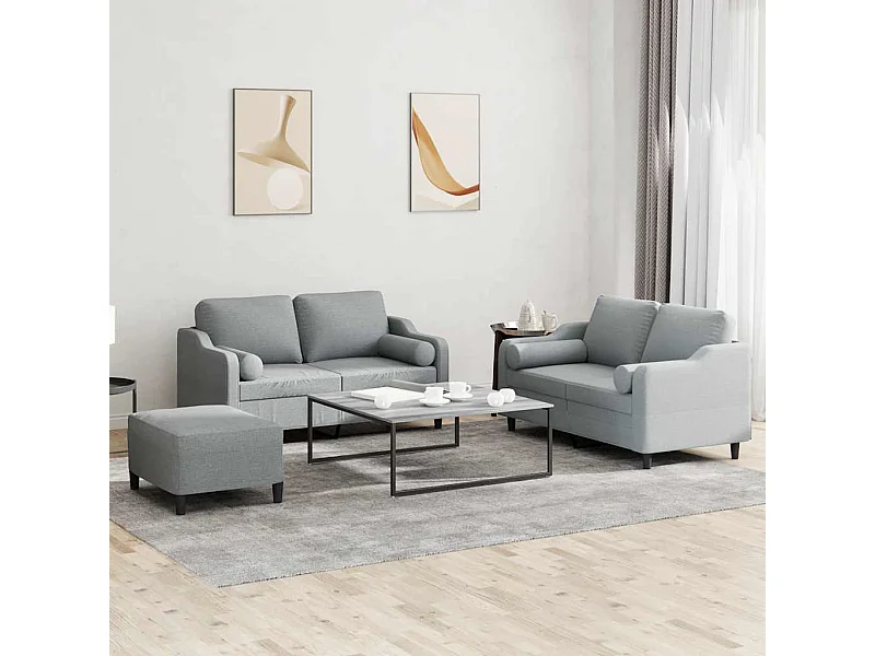 Conjunto de sofá de 3 piezas con cojines de tela gris claro