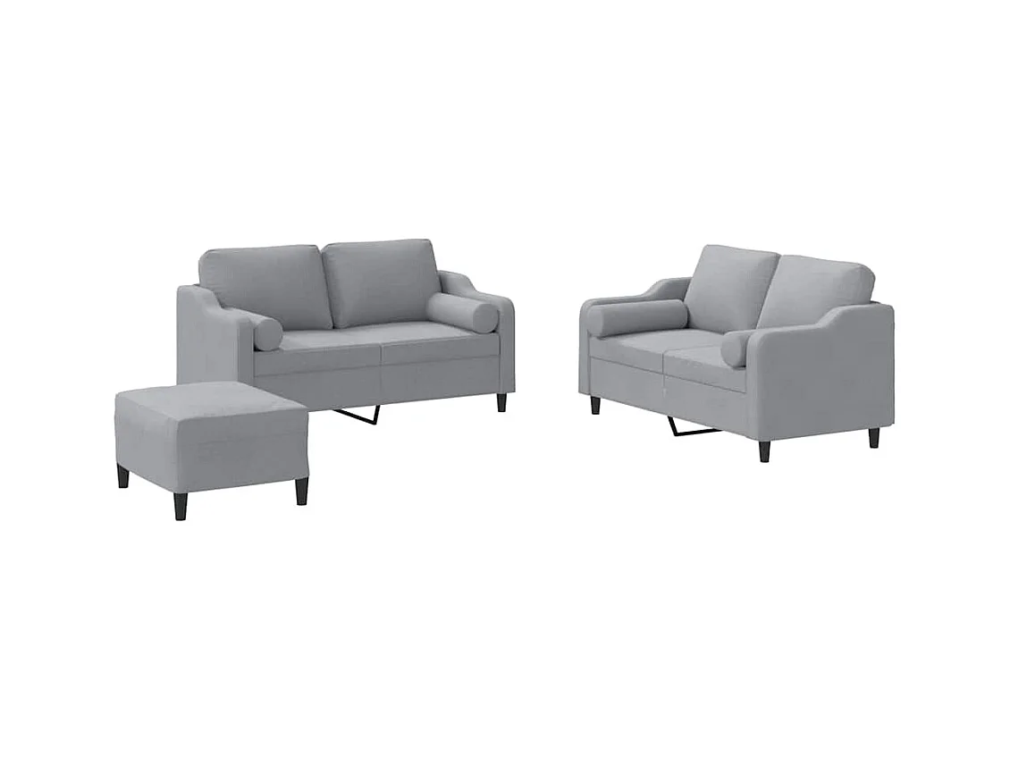 Set di divani 3 pezzi con cuscini in tessuto grigio chiaro