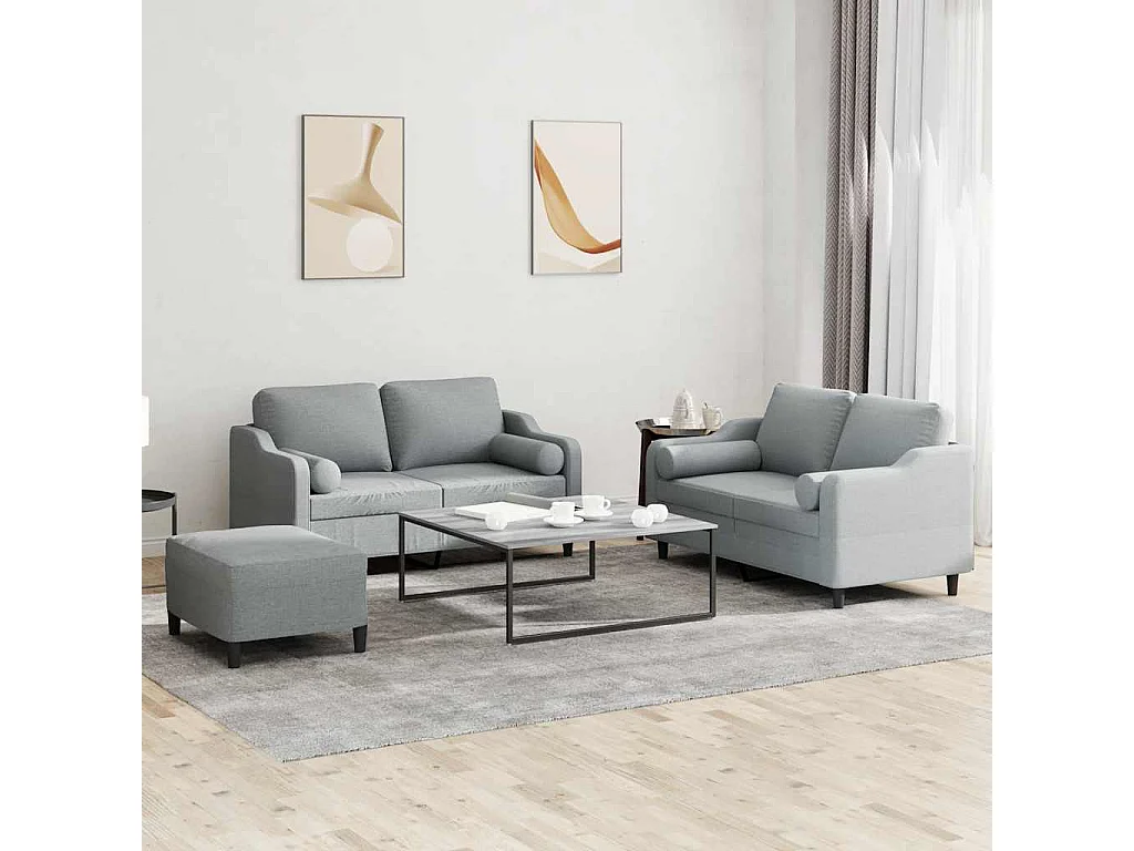 Ensemble de canapés 3 pcs coussins gris clair tissu