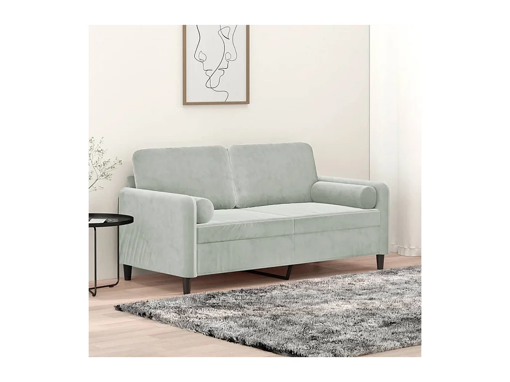 Sofá de 2 plazas con cojines gris claro de terciopelo de 140 cm