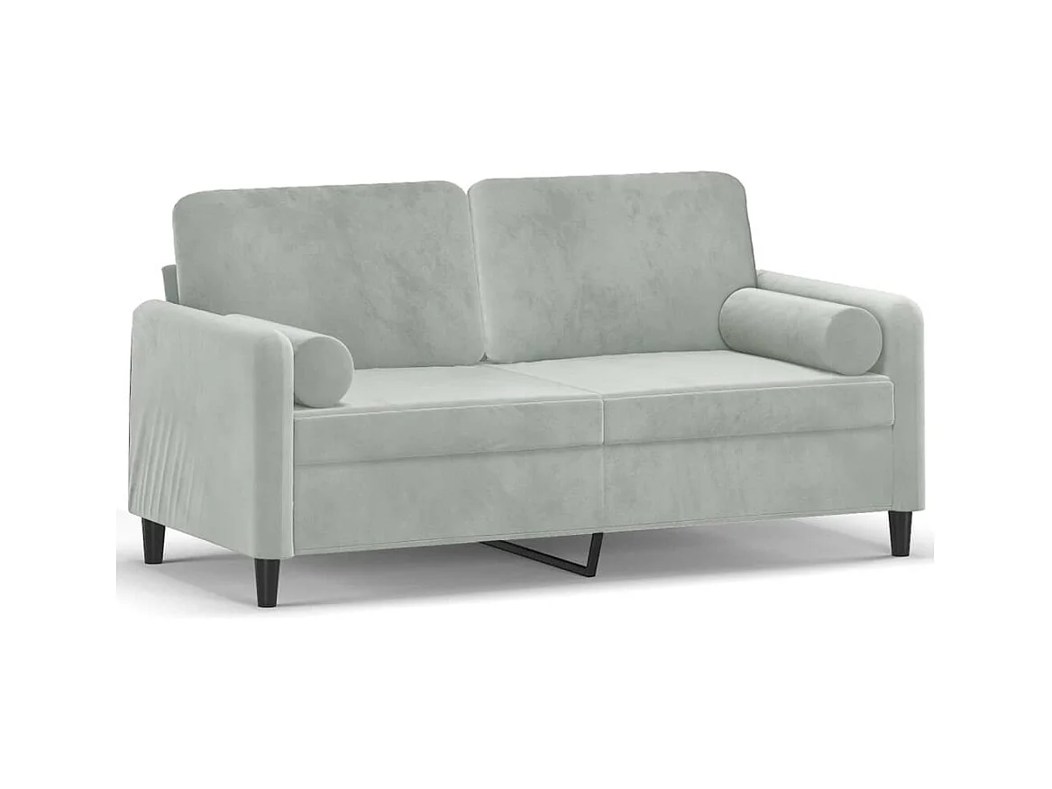Sofá de 2 plazas con cojines gris claro de terciopelo de 140 cm