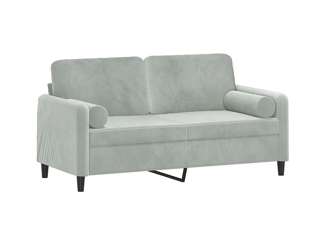 Sofá de 2 plazas con cojines gris claro de terciopelo de 140 cm
