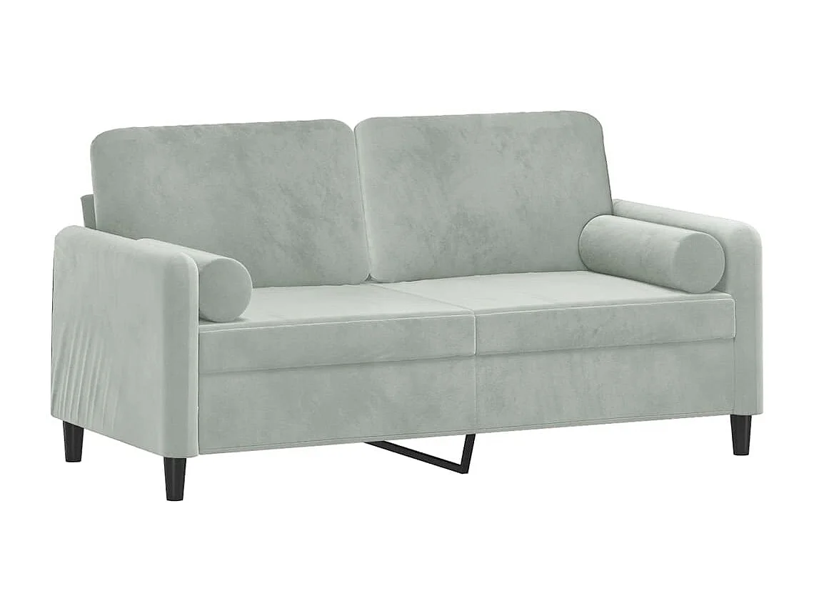 Sofá de 2 plazas con cojines gris claro de terciopelo de 140 cm