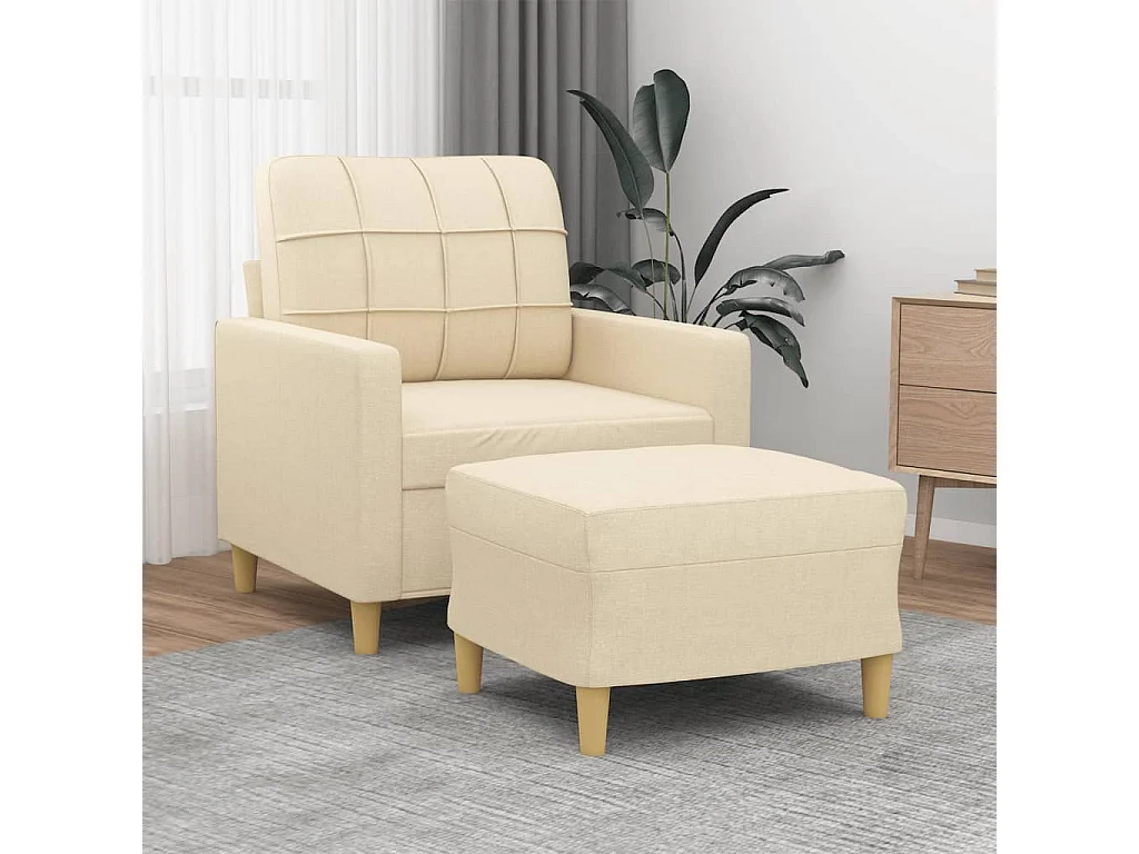 Fauteuil avec repose-pied Crème 60 cm Tissu