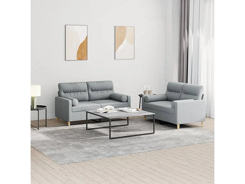 Ensemble de canapés 2 pcs coussins gris clair tissu