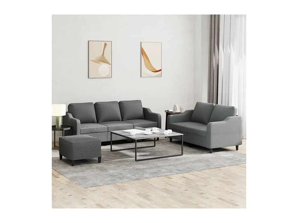 Ensemble de canapés 3 pcs avec coussins Gris foncé Tissu