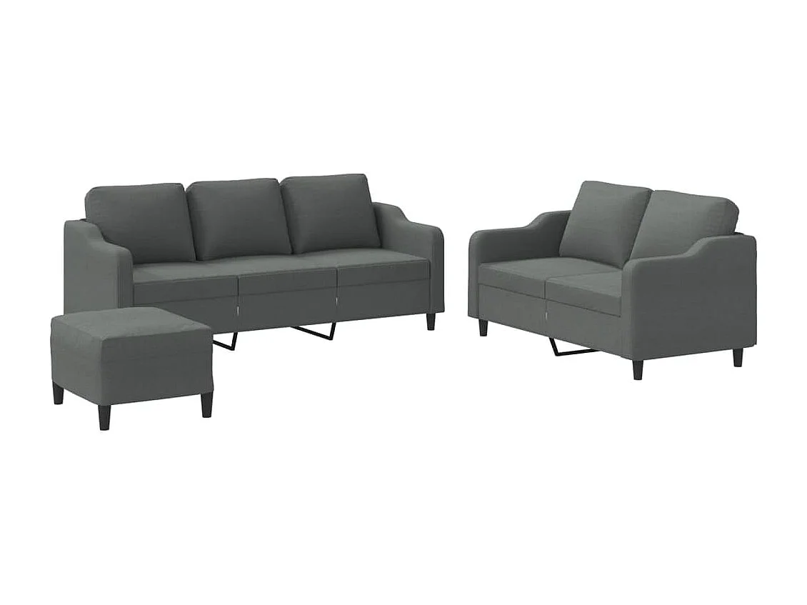 3-teiliges Sofaset mit Kissen, dunkelgrauer Stoff