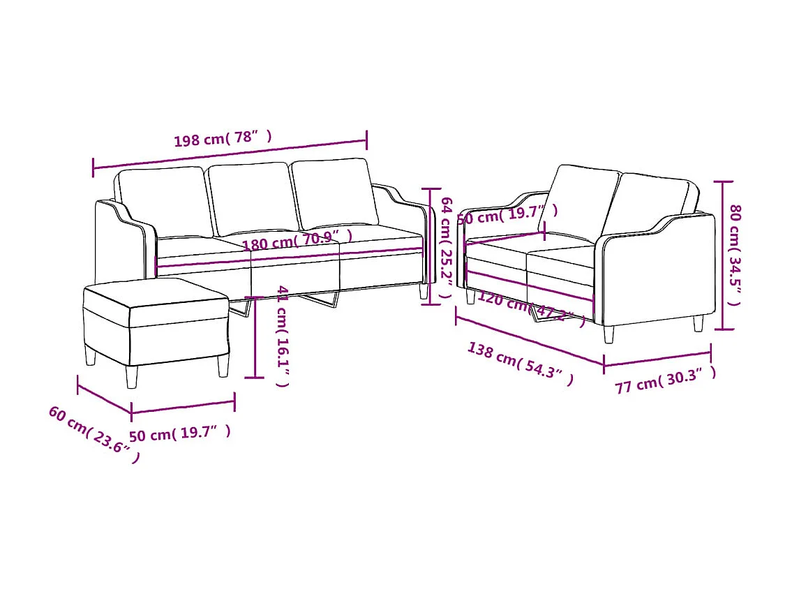 3-teiliges Sofaset mit Kissen, dunkelgrauer Stoff