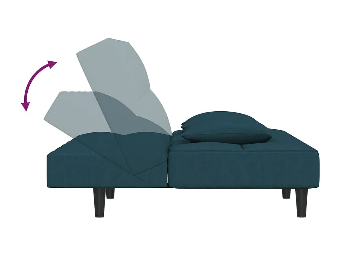 Sofá cama de 2 plazas con dos almohadas de terciopelo azul