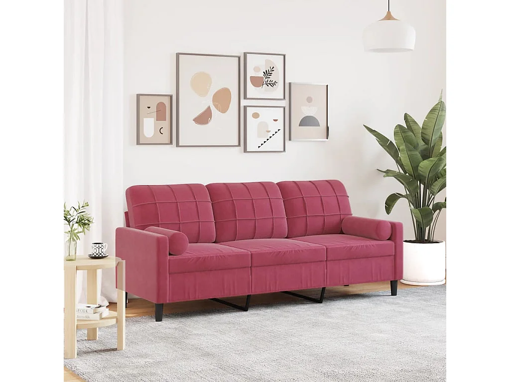 3-Sitzer-Sofa mit burgunderfarbenen Kissen 180 cm Samt