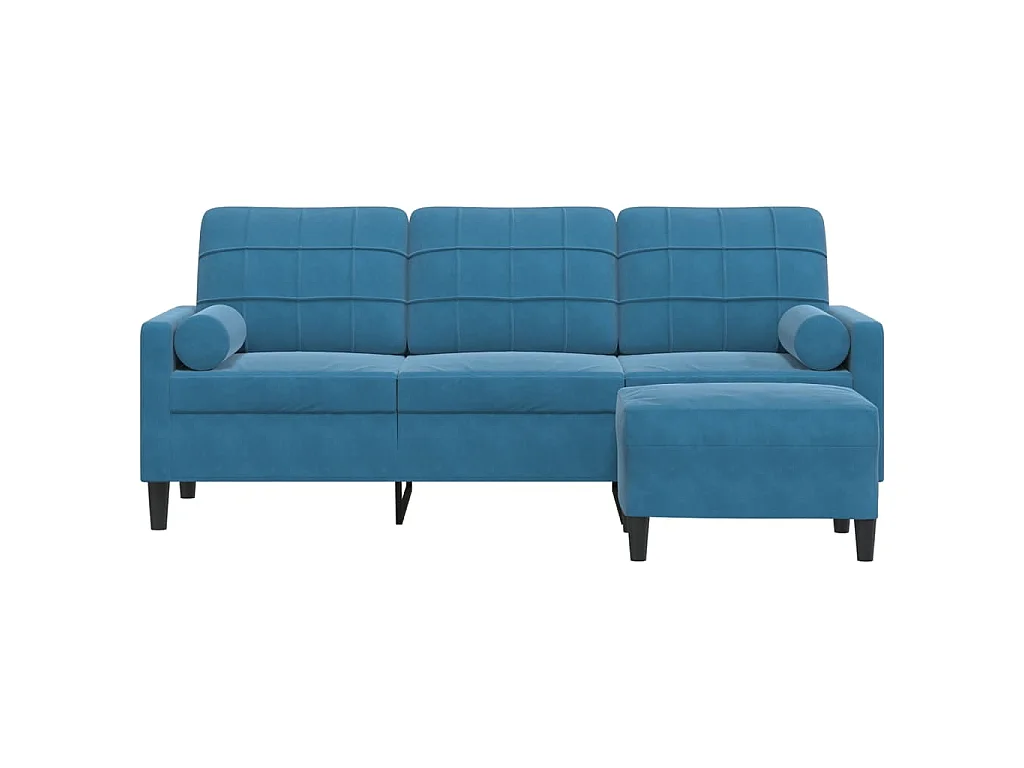 Canapé à 3 places avec repose-pieds Bleu 180 cm Velours