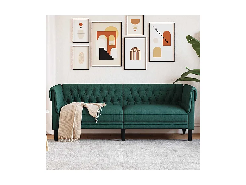 Canapé Chesterfield 3 places vert foncé tissu